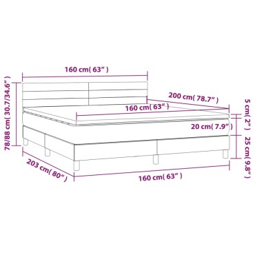 vidaXL Κρεβάτι Boxspring με Στρώμα & LED Κρεμ 160x200cm Υφασμάτινο 1 τεμ. - Διπλό
