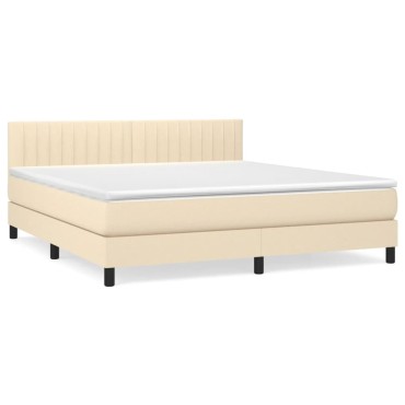 vidaXL Κρεβάτι Boxspring με Στρώμα Κρεμ 160x200cm Υφασμάτινο 1 τεμ. - Διπλό