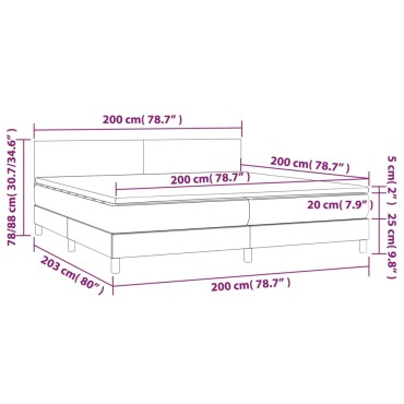vidaXL Κρεβάτι Boxspring με Στρώμα & LED Αν.Γκρι 200x200 εκ. Βελούδινο