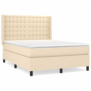vidaXL Κρεβάτι Boxspring με Στρώμα Κρεμ 140x200 εκ. Υφασμάτινο