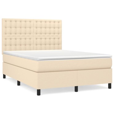 vidaXL Κρεβάτι Boxspring με Στρώμα Κρεμ 140x200 εκ. Υφασμάτινο