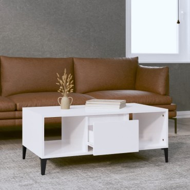 vidaXL Τραπεζάκι Σαλονιού Γυαλ. Λευκό 90x50x36,5cm Επεξεργ. Ξύλο 1 τεμ.