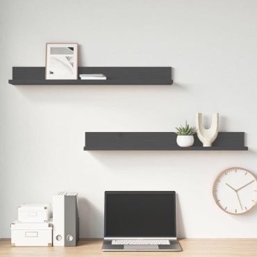 vidaXL Ράφια Τοίχου 2 τεμ. Γκρι 80x11x9cm από Μασίφ Ξύλο Πεύκου