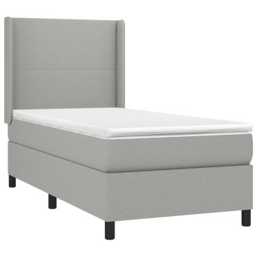 vidaXL Κρεβάτι Boxspring με Στρώμα & LED Αν.Γκρι 100x200εκ. Υφασμάτινο