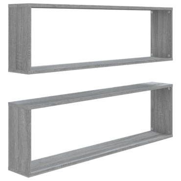 vidaXL Ραφιέρες Τοίχου Κύβος 2 τεμ. Γκρι Sonoma 100x15x30cm Επεξ. Ξύλο