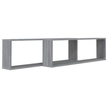 vidaXL Ραφιέρες Τοίχου Κύβος 2 τεμ. Γκρι Sonoma 100x15x30cm Επεξ. Ξύλο
