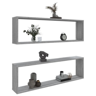 vidaXL Ραφιέρες Τοίχου Κύβος 2 τεμ. Γκρι Sonoma 100x15x30cm Επεξ. Ξύλο