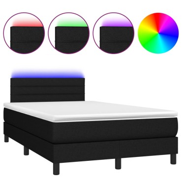 vidaXL Κρεβάτι Boxspring με Στρώμα & LED Μαύρο 120x200 εκ. Υφασμάτινο