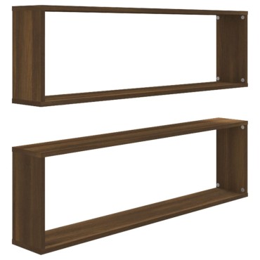 vidaXL Ραφιέρες Τοίχου Κύβος 2 τεμ. Καφέ Δρυς 100x15x30cm Επεξ. Ξύλο
