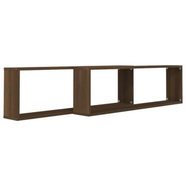 vidaXL Ραφιέρες Τοίχου Κύβος 2 τεμ. Καφέ Δρυς 100x15x30cm Επεξ. Ξύλο