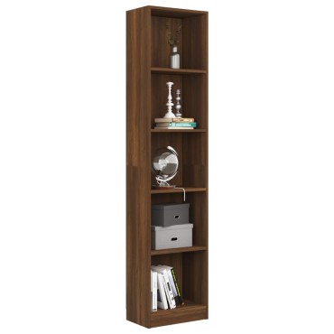 vidaXL Βιβλιοθήκη με 5 Ράφια Καφέ Δρυς 40x24x175cm Επεξεργ. Ξύλο 1 τεμ.