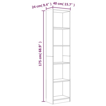 vidaXL Βιβλιοθήκη με 5 Ράφια Καφέ Δρυς 40x24x175cm Επεξεργ. Ξύλο 1 τεμ.