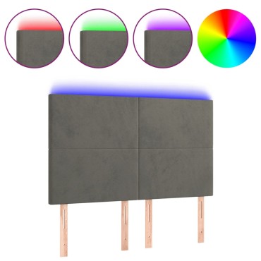 vidaXL Κεφαλάρι Κρεβατιού LED Σκούρο Γκρι 144x5x118/128cm Βελούδινο 1 τεμ.