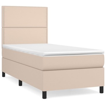 vidaXL Κρεβάτι Boxspring με Στρώμα Καπουτσίνο 100x200cm από Συνθ.Δέρμα 1 τεμ. - Μονό