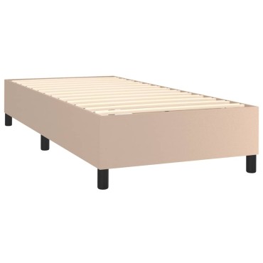 vidaXL Κρεβάτι Boxspring με Στρώμα Καπουτσίνο 100x200cm από Συνθ.Δέρμα 1 τεμ. - Μονό