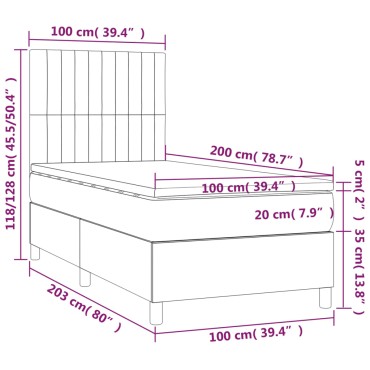 vidaXL Κρεβάτι Boxspring με Στρώμα Σκούρο Μπλε 100x200 εκ. Βελούδινο