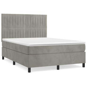 vidaXL Κρεβάτι Boxspring με Στρώμα Ανοιχτό Γκρι 140x190cm Βελούδινο 1 τεμ. - Μονό