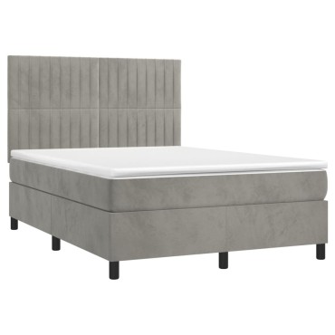 vidaXL Κρεβάτι Boxspring με Στρώμα Ανοιχτό Γκρι 140x190 εκ. Βελούδινο