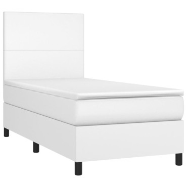 vidaXL Κρεβάτι Boxspring με Στρώμα Λευκό 90x190cm από Συνθετικό Δέρμα 1 τεμ. - Μονό