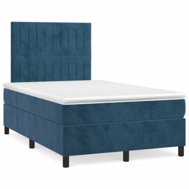 vidaXL Κρεβάτι Boxspring με Στρώμα Σκούρο Μπλε 120x200 εκ. Βελούδινο