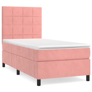 vidaXL Κρεβάτι Boxspring με Στρώμα Ροζ 100x200cm Βελούδινο 1 τεμ. - Μονό