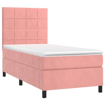 vidaXL Κρεβάτι Boxspring με Στρώμα Ροζ 100x200cm Βελούδινο 1 τεμ. - Μονό