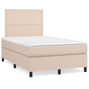 vidaXL Κρεβάτι Boxspring με Στρώμα Καπουτσίνο 120x200cm από Συνθ.Δέρμα 1 τεμ. - Μονό