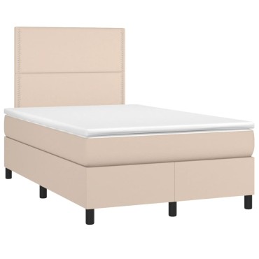 vidaXL Κρεβάτι Boxspring με Στρώμα Καπουτσίνο 120x200cm από Συνθ.Δέρμα 1 τεμ. - Μονό