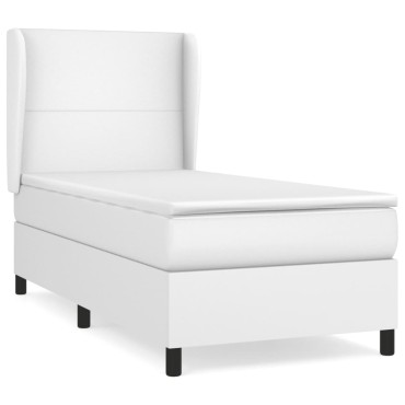 vidaXL Κρεβάτι Boxspring με Στρώμα Λευκό 90x190cm από Συνθετικό Δέρμα 1 τεμ. - Μονό