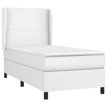 vidaXL Κρεβάτι Boxspring με Στρώμα Λευκό 90x190cm από Συνθετικό Δέρμα 1 τεμ. - Μονό