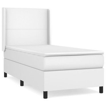 vidaXL Κρεβάτι Boxspring με Στρώμα Λευκό 90x190cm από Συνθετικό Δέρμα 1 τεμ. - Μονό