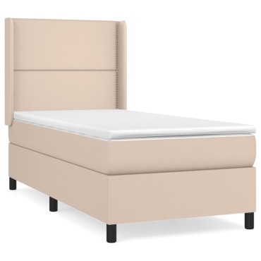 vidaXL Κρεβάτι Boxspring με Στρώμα Καπουτσίνο 100x200cm από Συνθ.Δέρμα 1 τεμ. - Μονό