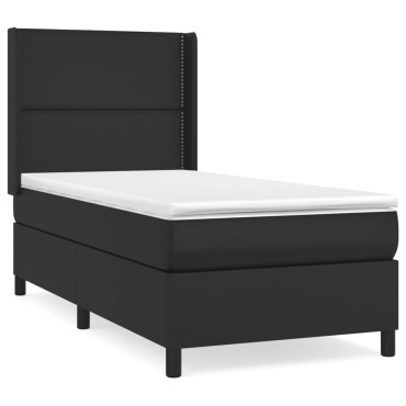 vidaXL Κρεβάτι Boxspring με Στρώμα Μαύρο 80 x 200 εκ. Συνθετικό Δέρμα