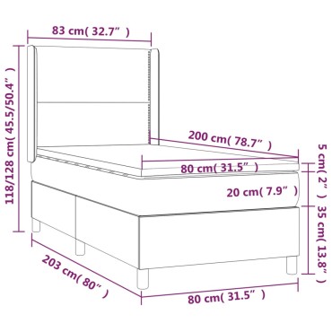 vidaXL Κρεβάτι Boxspring με Στρώμα Μαύρο 80 x 200 εκ. Συνθετικό Δέρμα