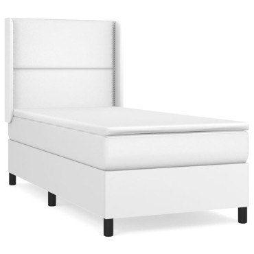 vidaXL Κρεβάτι Boxspring με Στρώμα Λευκό 90x190cm από Συνθετικό Δέρμα 1 τεμ. - Μονό