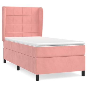 vidaXL Κρεβάτι Boxspring με Στρώμα Ροζ 100x200cm Βελούδινο 1 τεμ. - Μονό
