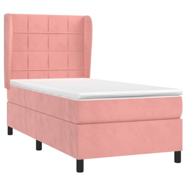 vidaXL Κρεβάτι Boxspring με Στρώμα Ροζ 100x200cm Βελούδινο 1 τεμ. - Μονό