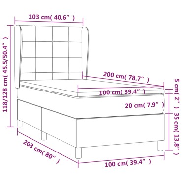 vidaXL Κρεβάτι Boxspring με Στρώμα Ροζ 100x200cm Βελούδινο 1 τεμ. - Μονό