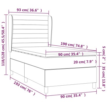 vidaXL Κρεβάτι Boxspring με Στρώμα Taupe 90x190 εκ.Υφασμάτινο