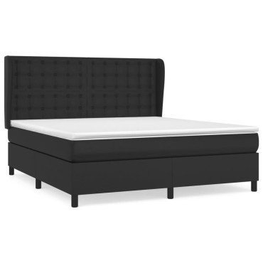vidaXL Κρεβάτι Boxspring με Στρώμα Μαύρο 160x200εκ.από Συνθετικό Δέρμα
