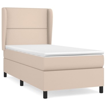 vidaXL Κρεβάτι Boxspring με Στρώμα Καπουτσίνο 100x200cm από Συνθ.Δέρμα 1 τεμ. - Μονό