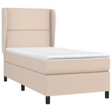 vidaXL Κρεβάτι Boxspring με Στρώμα Καπουτσίνο 100x200cm από Συνθ.Δέρμα 1 τεμ. - Μονό