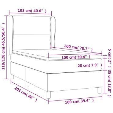 vidaXL Κρεβάτι Boxspring με Στρώμα Καπουτσίνο 100x200cm από Συνθ.Δέρμα 1 τεμ. - Μονό