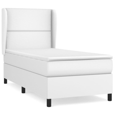 vidaXL Κρεβάτι Boxspring με Στρώμα Λευκό 90x190εκ. από Συνθετικό Δέρμα