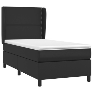 vidaXL Κρεβάτι Boxspring με Στρώμα Μαύρο 90x190εκ. από Συνθετικό Δέρμα