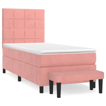 vidaXL Κρεβάτι Boxspring με Στρώμα Ροζ 100x200cm Βελούδινο 1 τεμ. - Μονό