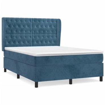 vidaXL Κρεβάτι Boxspring με Στρώμα Σκούρο Μπλε 140x200 εκ. Βελούδινο