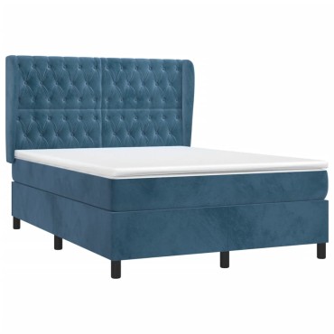 vidaXL Κρεβάτι Boxspring με Στρώμα Σκούρο Μπλε 140x200 εκ. Βελούδινο