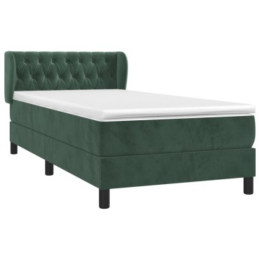 vidaXL Κρεβάτι Boxspring με Στρώμα Σκούρο Πράσινο 100x200εκ. Βελούδινο