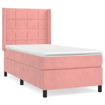 vidaXL Κρεβάτι Boxspring με Στρώμα Ροζ 100x200cm Βελούδινο 1 τεμ. - Μονό